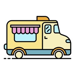 Coffee street truck icon. Outline coffee street truck vector icon color flat isolated