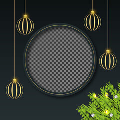 Christmas Photo Frame Social Media Post With Golden Ball