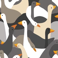 Printed roller blinds Beige Vector seamless pattern. Geese calage. Geese of various shapes and colors. 