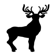 Silhouette of a reindeer animal on a white background.Vector doodle illustration, profile view.