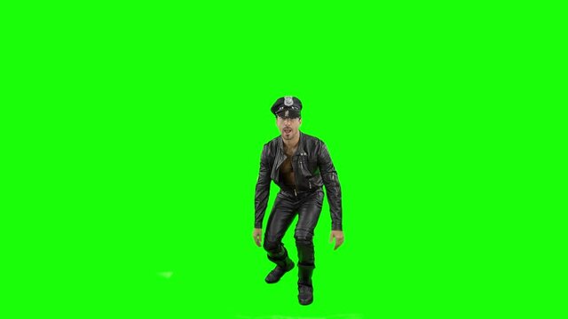 Hombre policia bailando en chroma key pantalla verde 2 
