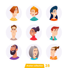  Collection of people avatars isolated. Trendy modern style and vector illustration. Men and women faces at round frame.