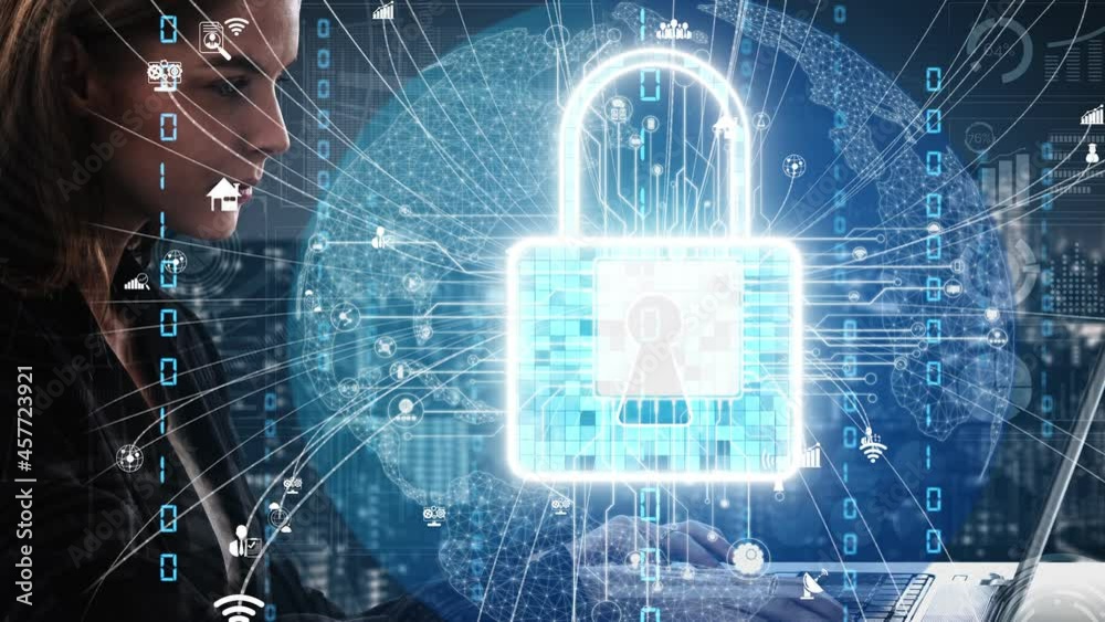 Poster cyber security encryption technology to protect data privacy conceptual . 3d render computer graphic