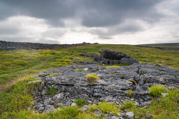 A cloudy late summer 3 shot HDR image of Limestone pavement on Orton Fell, above Orton, in Cumbria, England. 