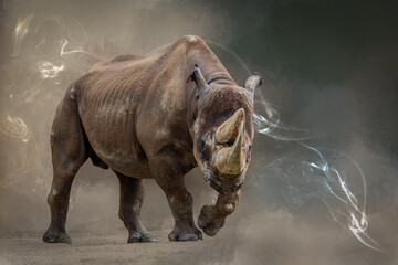 An african rhino on a black background