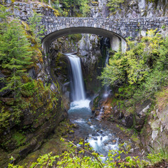Christine Falls Bridge at Mount Rainier National Park in Washington State during summer.