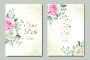 beautiful floral leaves watercolor wedding invitation card template