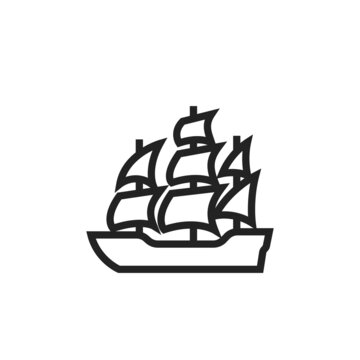 old sailing ship line icon. classic sea transport symbol. isolated vector image