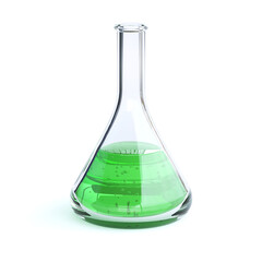 Laboratory glassware filed with green liquid, magic potion 3d rendering - obrazy, fototapety, plakaty