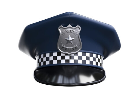 Police hat with checkers pattern isolated on white background 3d rendering