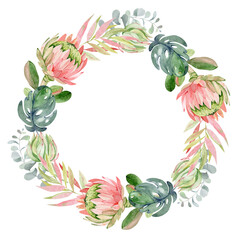 watercolor card composition of delicate flowers and plants