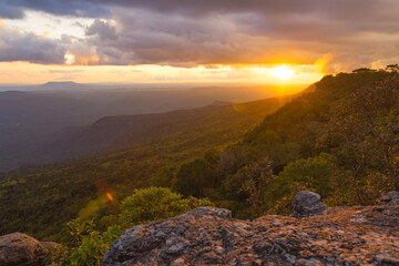 Fototapeta na wymiar The mountain ridges with sun light at Phu Kra Dueng National park of Thailand