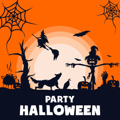 Naklejka premium Halloween party with horror, vector halloween background