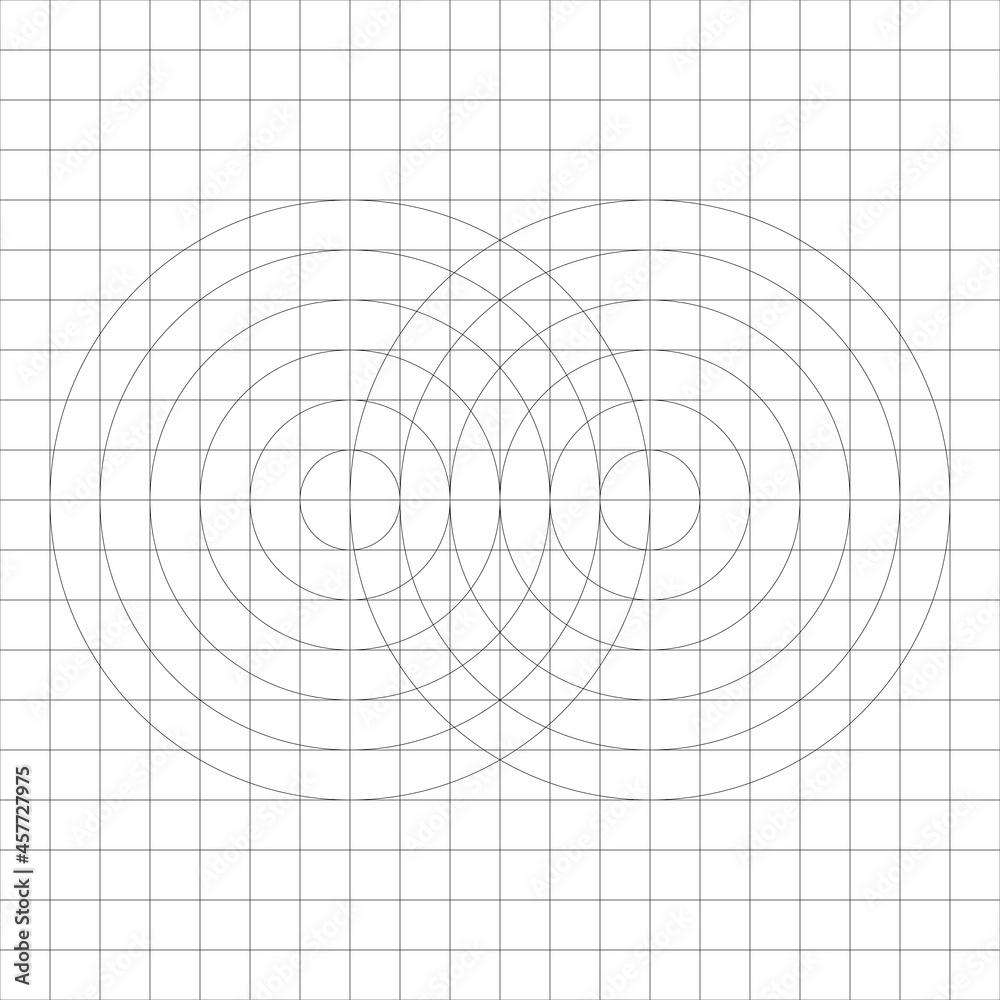 Poster Grid and double circles or rings. Mesh squares and circles.