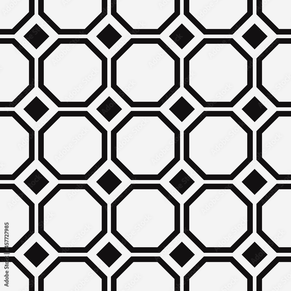 Poster Octagons and rhombs pattern. Repeated mesh with octagons.