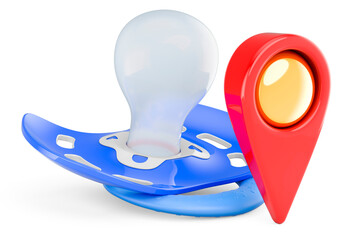 Baby pacifier with map pointer. 3D rendering