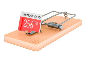 Memory card inside mousetrap, 3D rendering