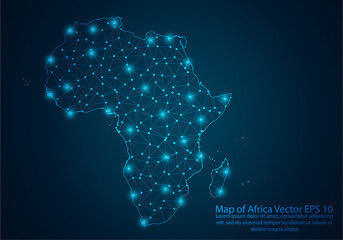 Abstract mash line and point scales on dark background with map of Africa.3D mesh polygonal network line, design sphere, dot and structure. Vector illustration eps 10.