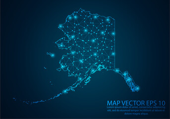 Abstract mash line and point scales on dark background with map of Alaska.3D mesh polygonal network line, design sphere, dot and structure. Vector illustration eps 10.