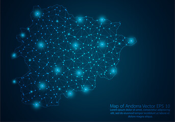 Abstract mash line and point scales on dark background with map of Andorra.3D mesh polygonal network line, design sphere, dot and structure. Vector illustration eps 10.