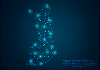 Abstract mash line and point scales on dark background with map of Finland.3D mesh polygonal network line, design sphere, dot and structure. Vector illustration eps 10.