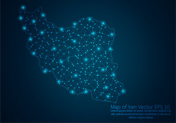Abstract mash line and point scales on dark background with map of Iran.3D mesh polygonal network line, design sphere, dot and structure. Vector illustration eps 10.