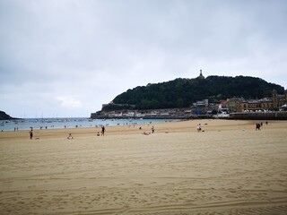 views of the beach and sea in a cloudy morning in San Sebastian north of Spain