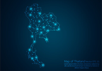 Abstract mash line and point scales on dark background with map of Thailand.3D mesh polygonal network line, design sphere, dot and structure. Vector illustration eps 10.