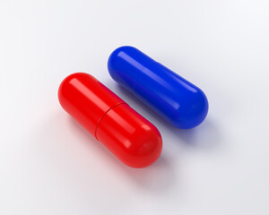 Red and blue pill isolate on white background. 3d illustration