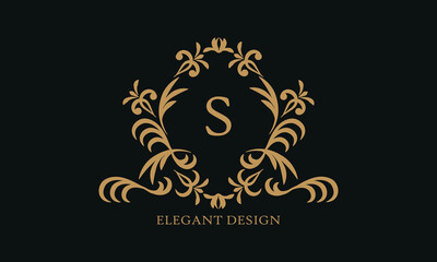 Fototapeta na wymiar Design of an elegant company sign, monogram template with the letter S. Logo for cafe, bar, restaurant, invitation, wedding.