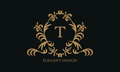 Design of an elegant company sign, monogram template with the letter T. Logo for cafe, bar, restaurant, invitation, wedding.