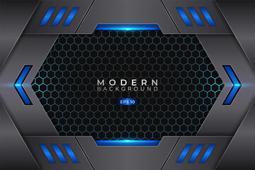 Modern Background Metallic 3D Futuristic Technology Shiny Blue with Hexagon