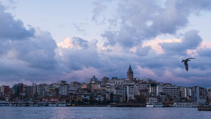Beautiful Clouds over Galata Tower Istanbul Turkey old houses bosphorus blue sky sunset cityscape