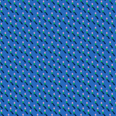 Photo in the form of a seamless pattern. Red flowers in a yellow bouquet are arranged vertically with shadows on a colored blue background. High quality photo