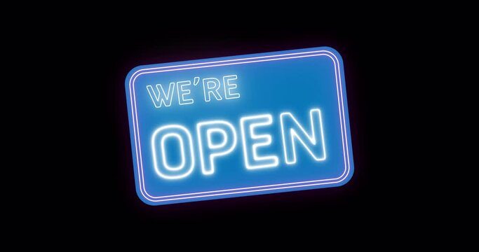 We are open, neon sign banner background for a promo video with Luma Mattes or Alpha Channels. 