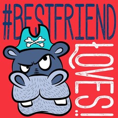 pirate hippo with text and red background