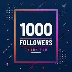 Thank you 1000 followers, 1K followers celebration modern colorful design.