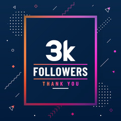 Thank you 3K followers, 3000 followers celebration modern colorful design.