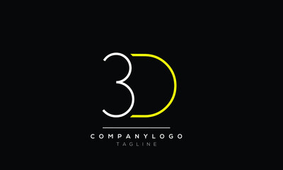 Abstract Letter Initial  3D D3 3 D 
 Vector Logo Design Template