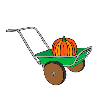 recommend clip art: Beautiful bright watercolor orange pumpkin for holiday halloween on the green truck isolated on a white background