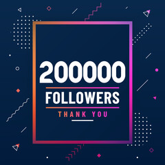 Thank you 200000 followers, 200K followers celebration modern colorful design.
