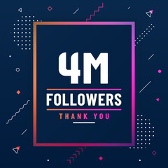 Thank you 4M followers, 4000000 followers celebration modern colorful design.
