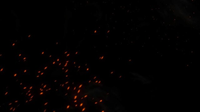 Fire particles embers sparks on isolated black background . Video overlays. Explosion burn effect. Loop 30-seconds