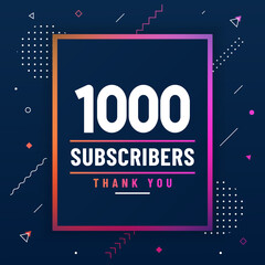 Thank you 1000 subscribers, 1K subscribers celebration modern colorful design.