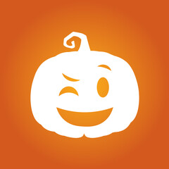 Halloween white scary pumpkin in flat style Holiday cartoon concept