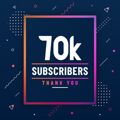 Thank you 70K subscribers, 70000 subscribers celebration modern colorful design.