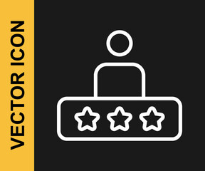 White line Taxi service rating icon isolated on black background. Vector