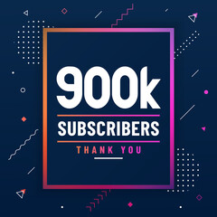 Thank you 900K subscribers, 900000 subscribers celebration modern colorful design.