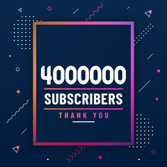 Thank you 4000000 subscribers, 4M subscribers celebration modern colorful design.