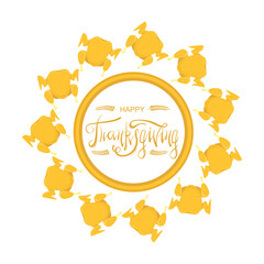 Happy Thanksgiving Greeting Card with Lettering and Roasted Turkey. Typography Poster. Celebration Text, Badge